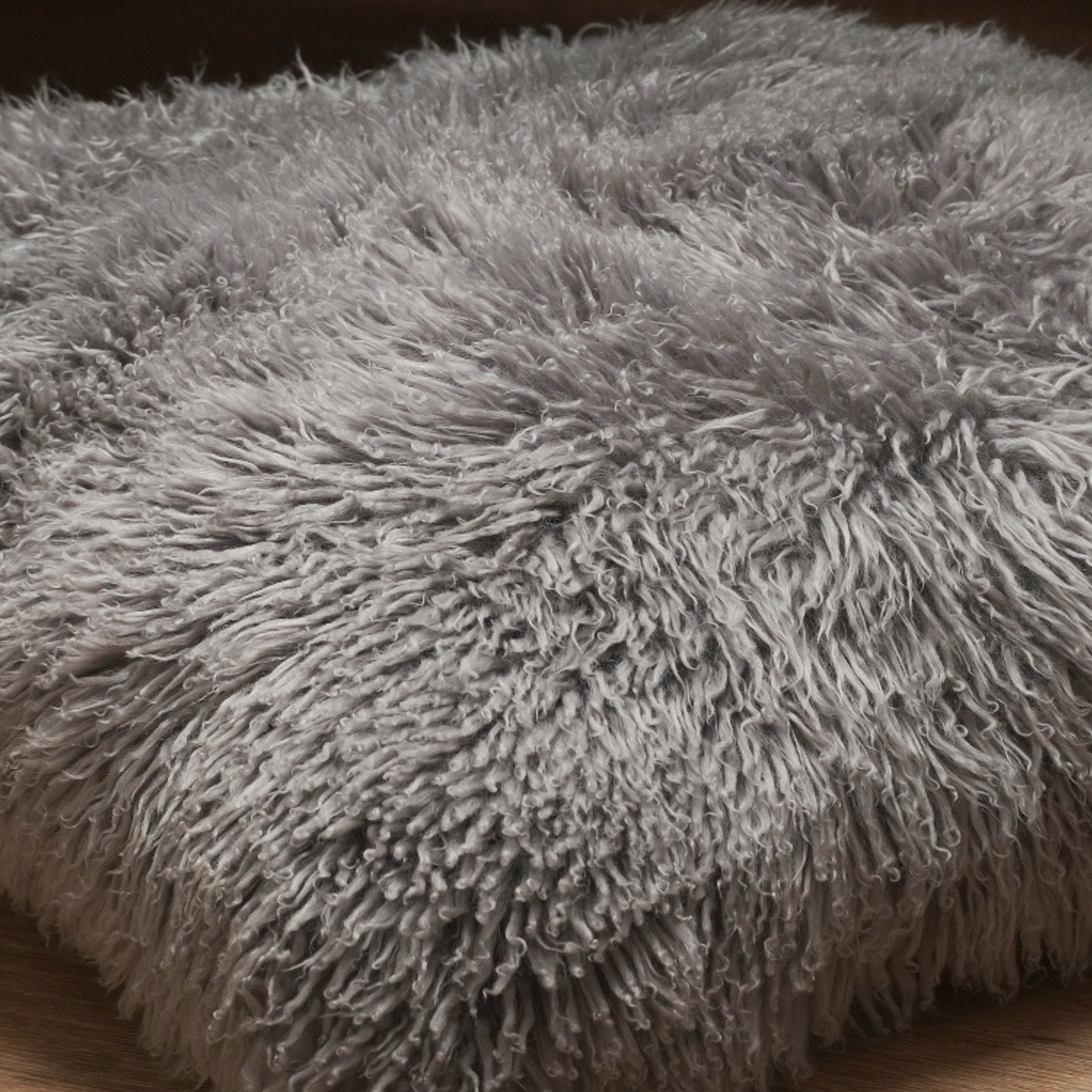 Floor Cushion in Curly Grey Sheepskin
