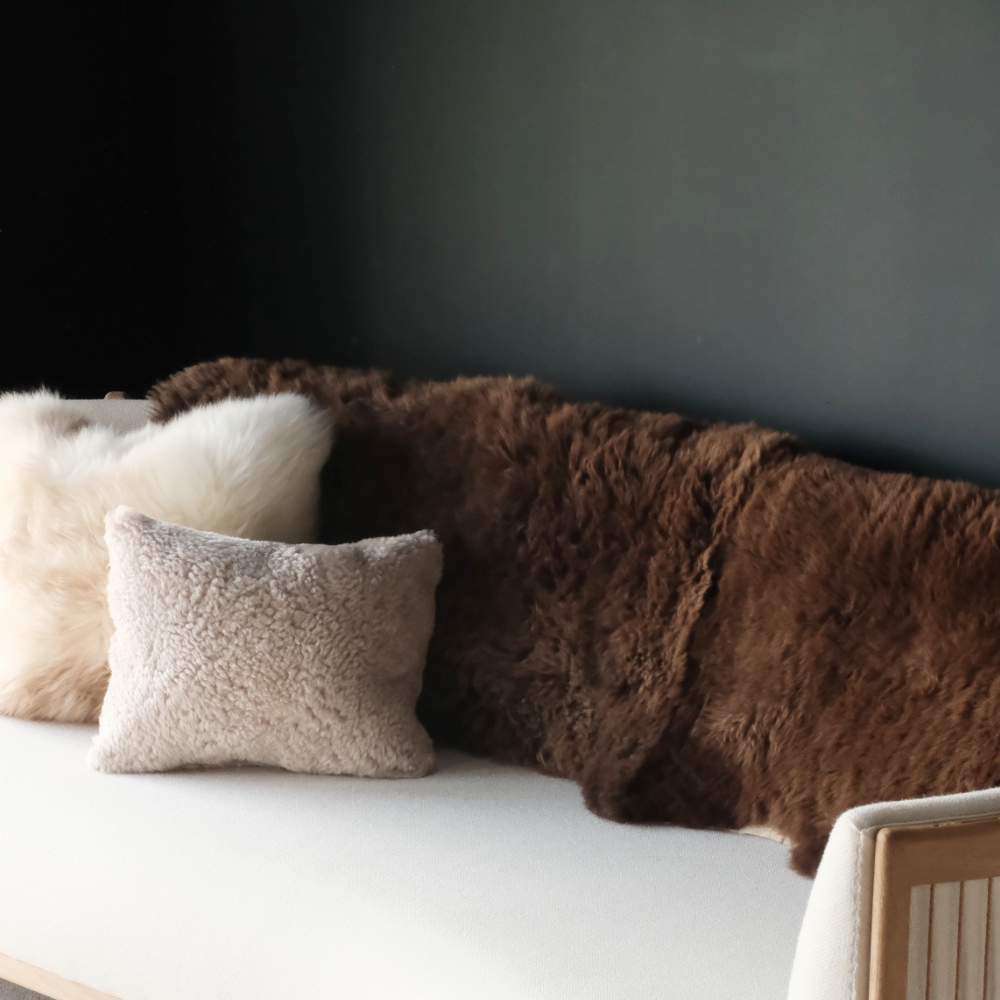 NATURAL BROWN DOUBLE END TO END SHEEPSKIN RUG / THROW 185X70CMS