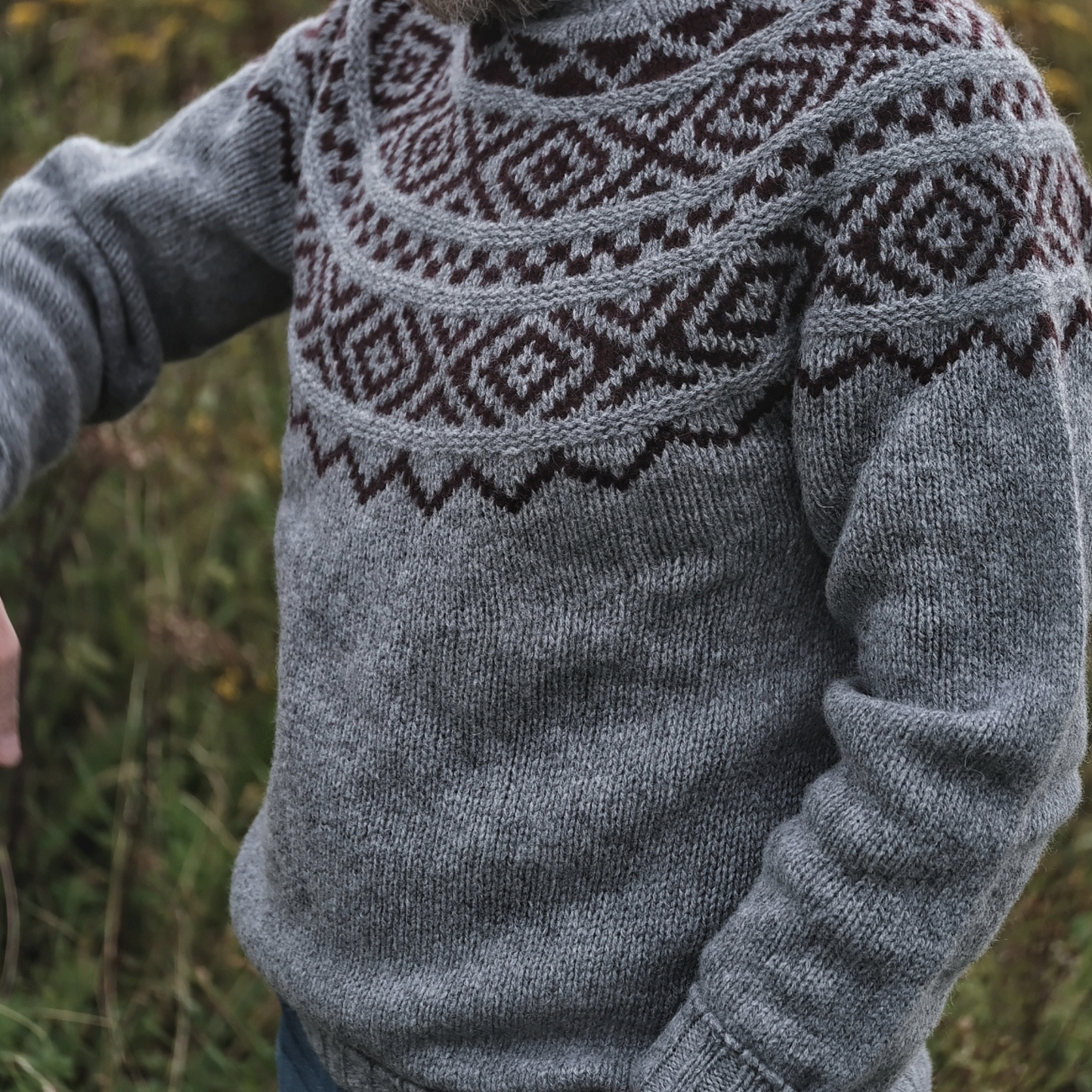 Harley of Scotland Men's Fairisle Yoke Crew Neck Sweater
