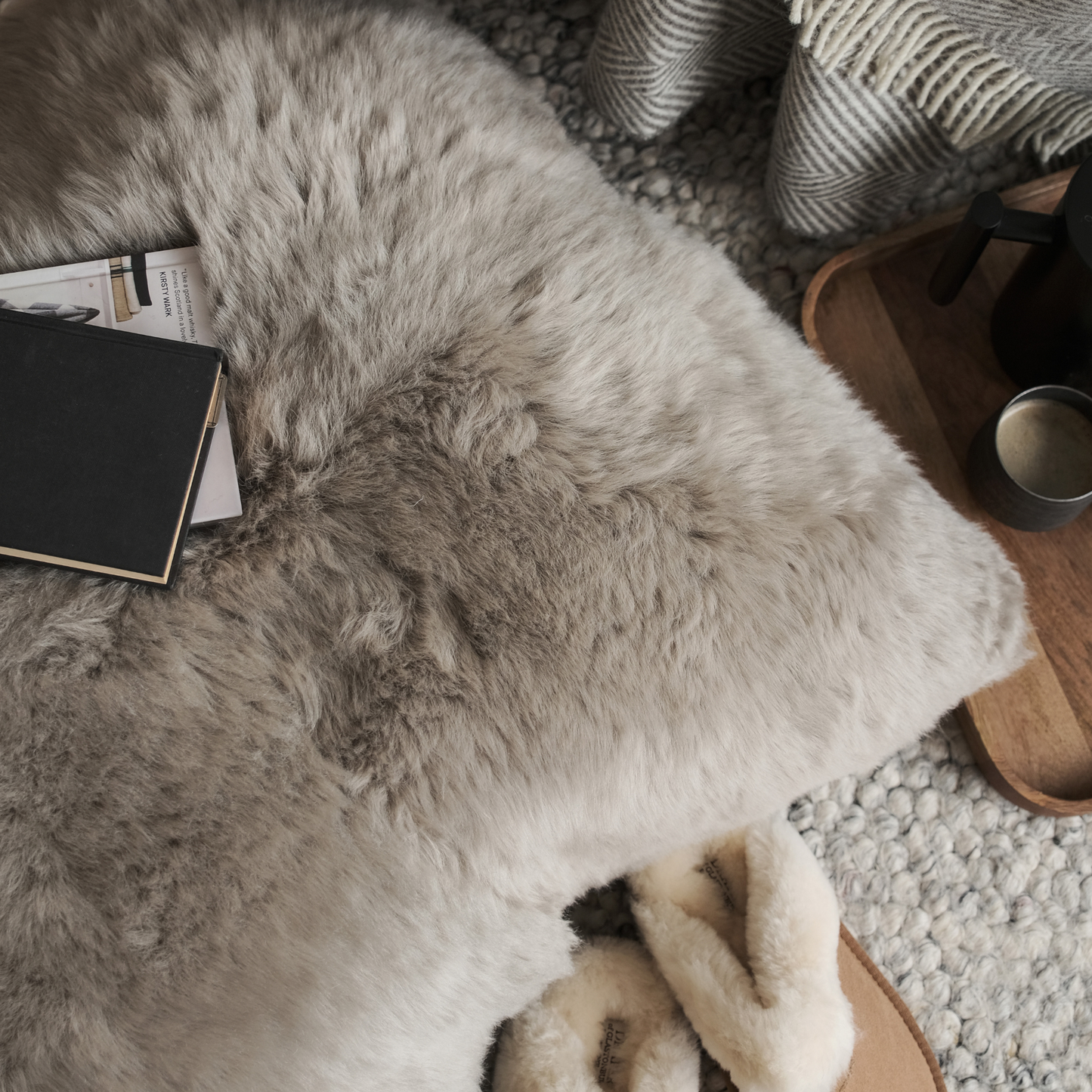 Sheepskin Floor Cushion In Taupe Grey