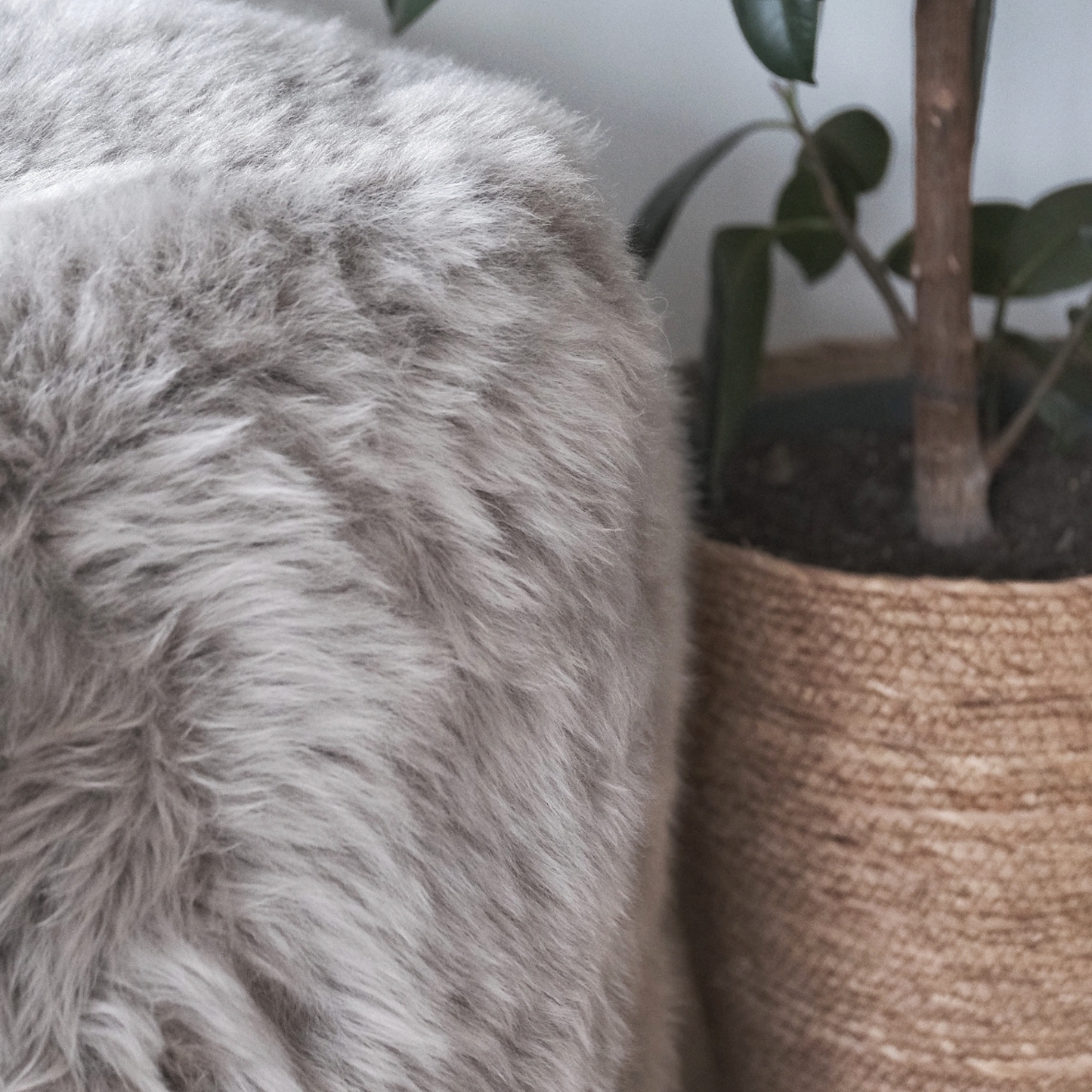 Tall Square Sheepskin Pouffe in Taupe Grey