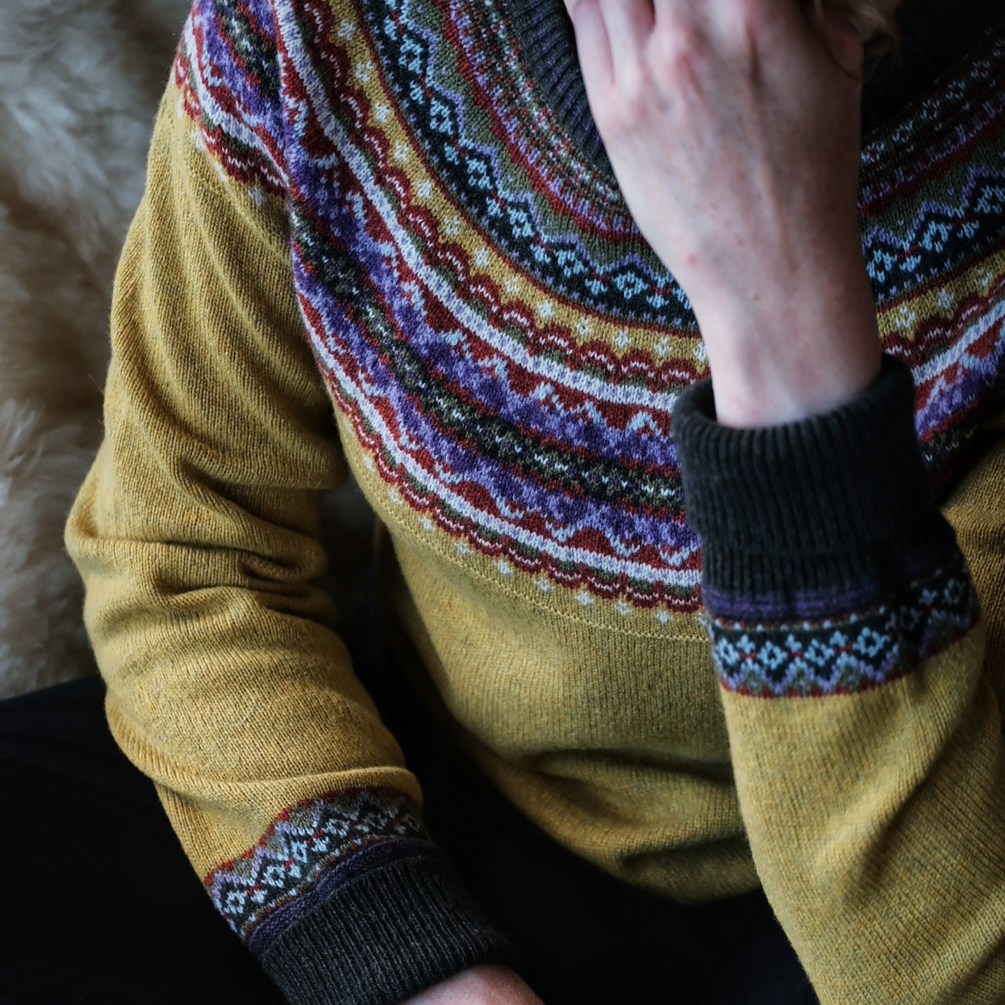 ERIBÉ Knitwear Scotland Ladies Findhorn Lambswool Fairisle Crew Neck Sweater