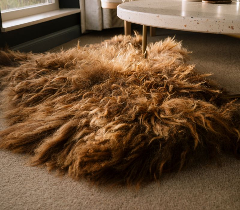 ICELANDIC RUSTY BROWN SHEEPSKIN THROW / RUG 110X80CMS