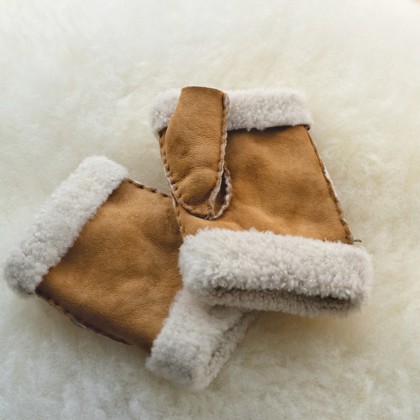 Fingerless Lambskin Mitts in Tan or Brown
