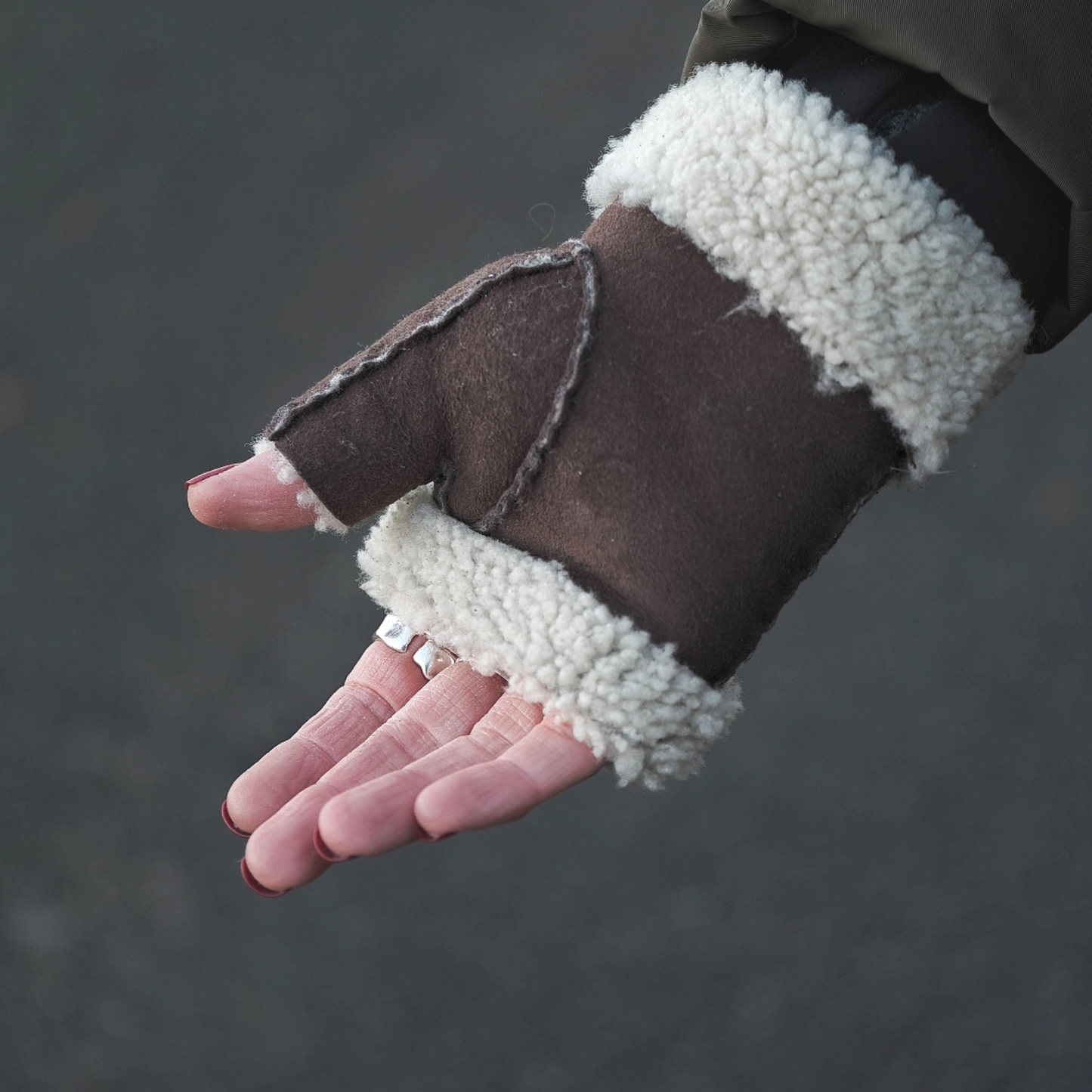 Fingerless Lambskin Mitts in Tan or Brown