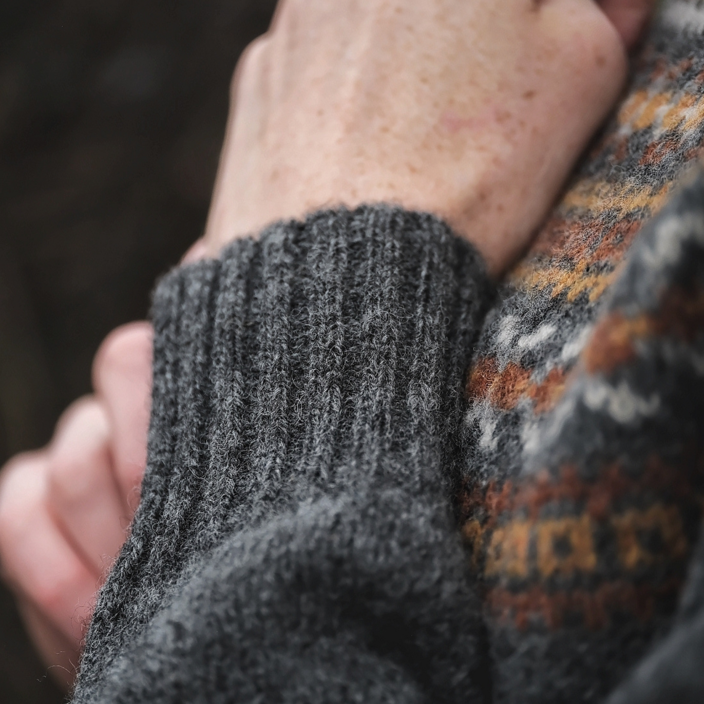 Ladies Harley of Scotland Basalt Lambswool Fairisle Crew Neck Sweater