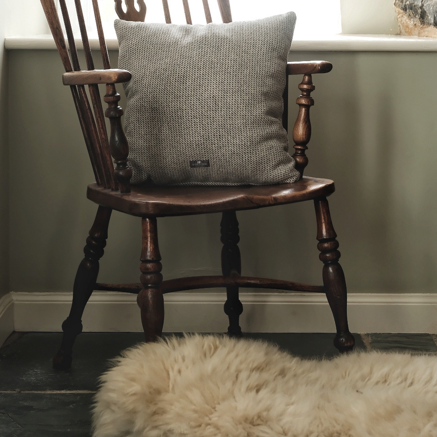 Skye Tweed Square Cushion in Grey