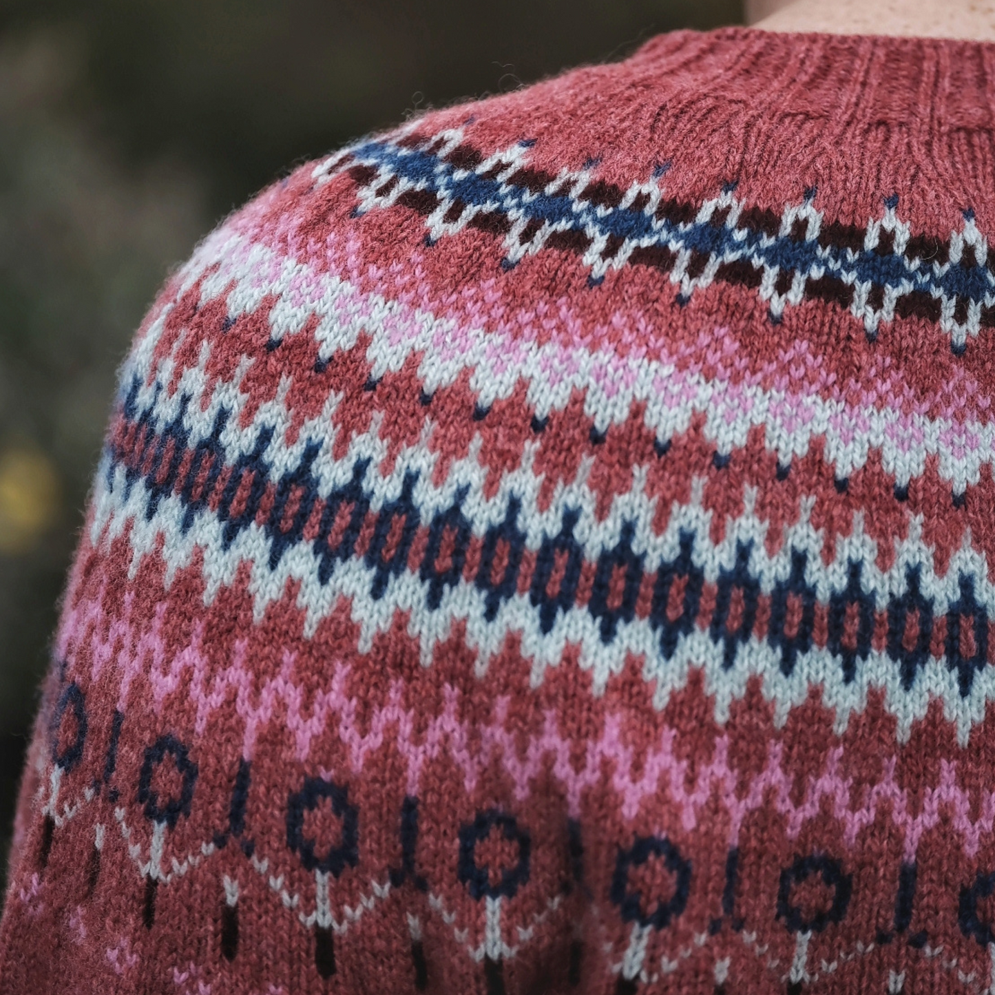 Ladies Harley of Scotland Cinder Lambswool Fairisle Crew Neck Sweater