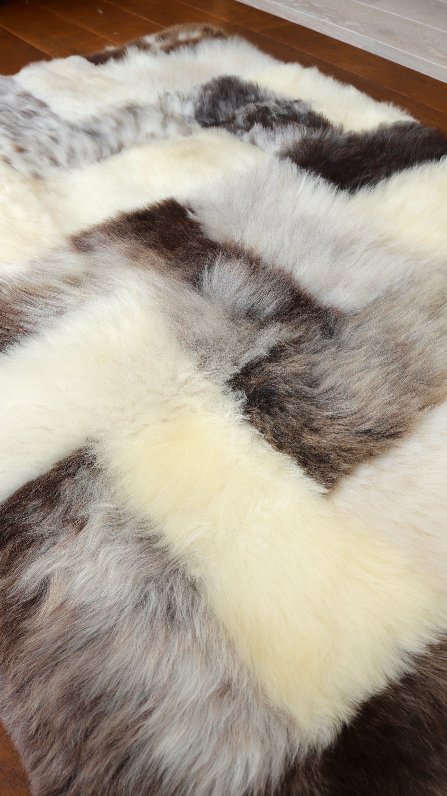 Brown, White and Grey Mosaic Sheepskin Rug - 5x3ft