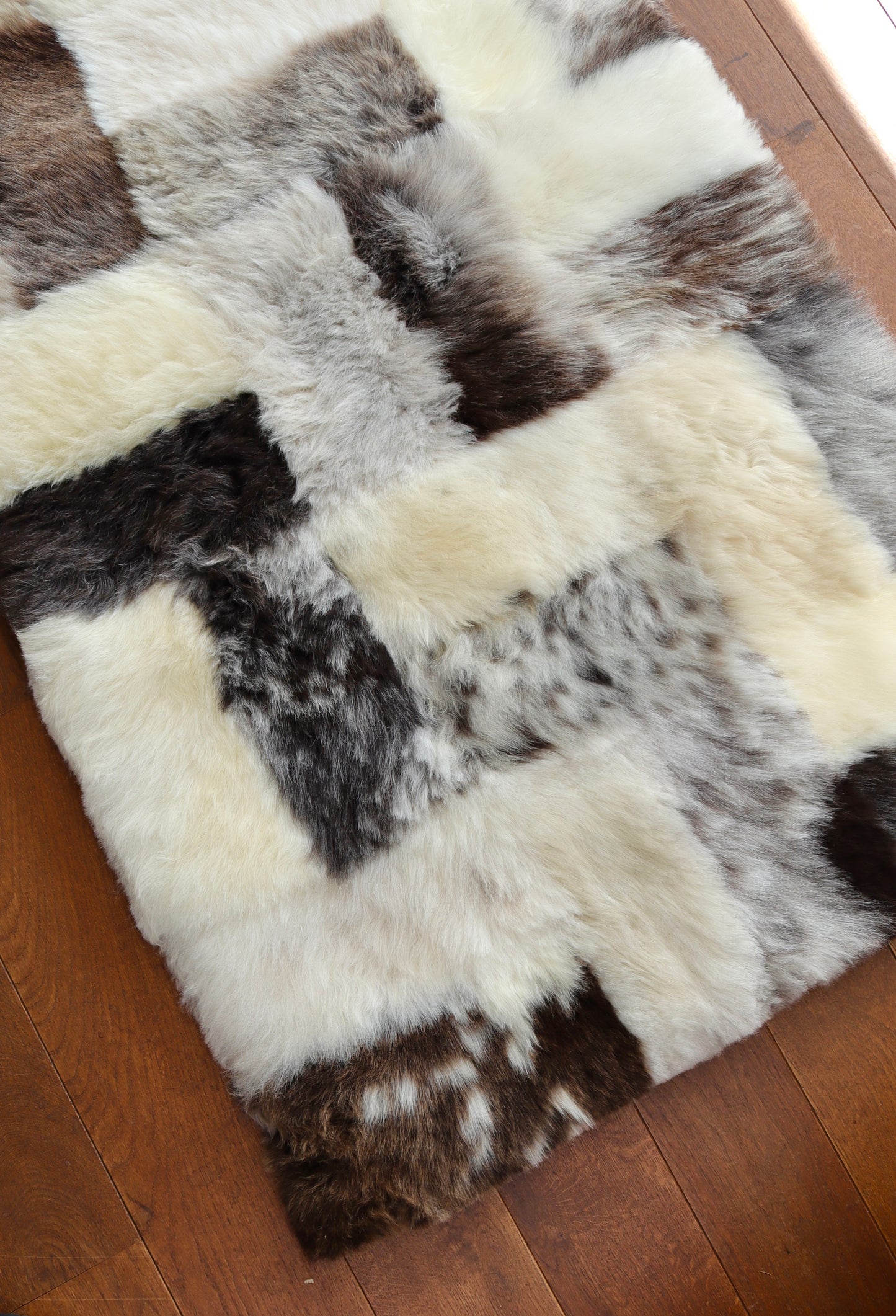 Brown, White and Grey Mosaic Sheepskin Rug - 5x3ft