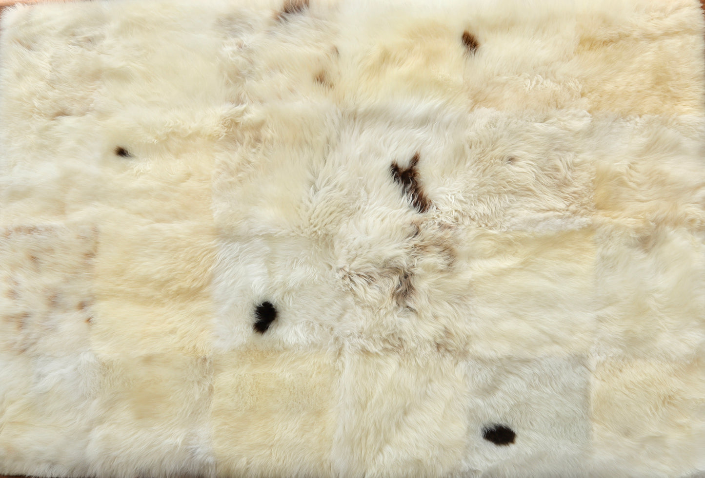Cappuccino & White Checked Mosaic Sheepskin Rug - 6x4ft