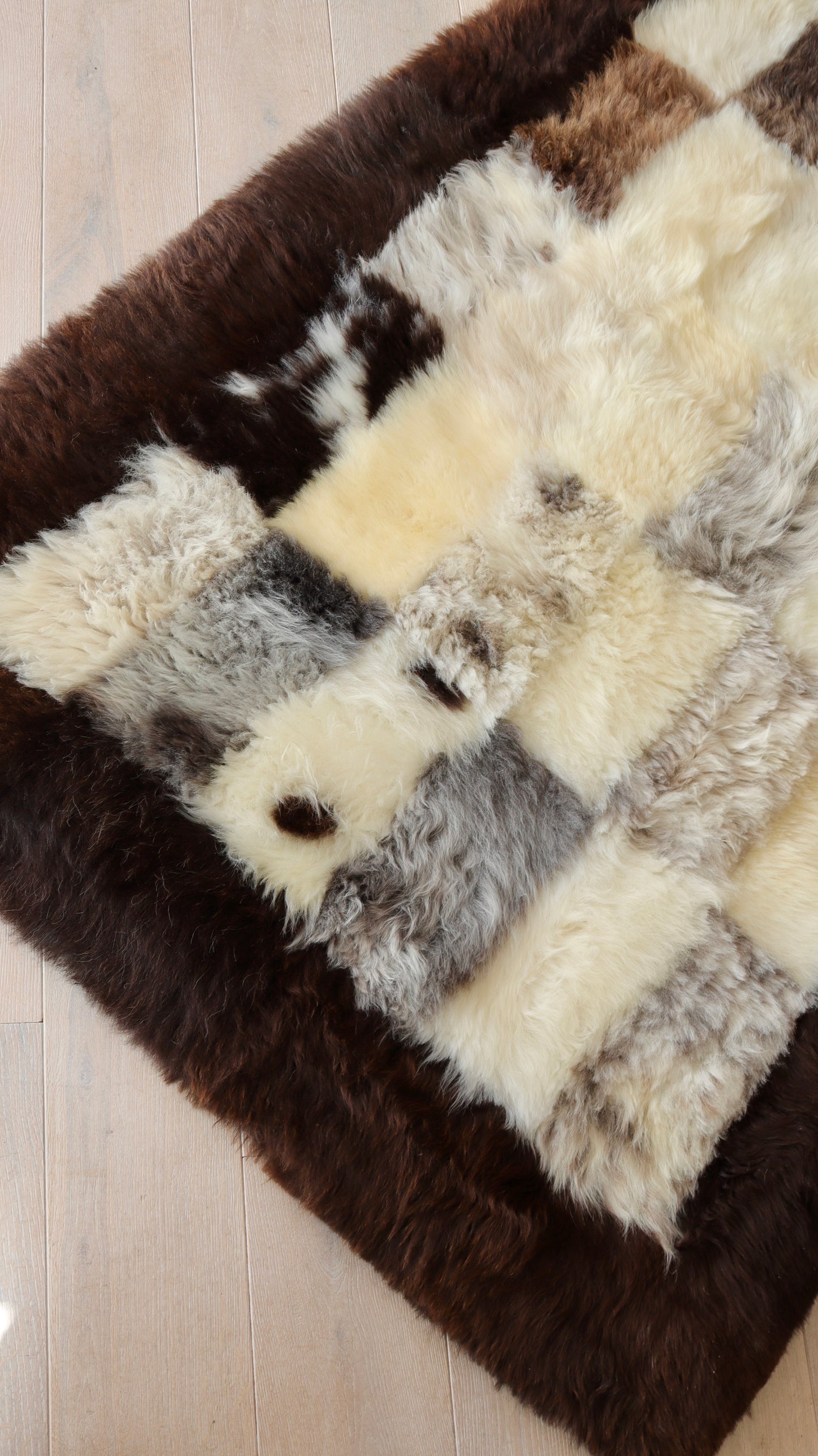 Brown, White and Grey Mosaic Sheepskin Rug - 6x4ft