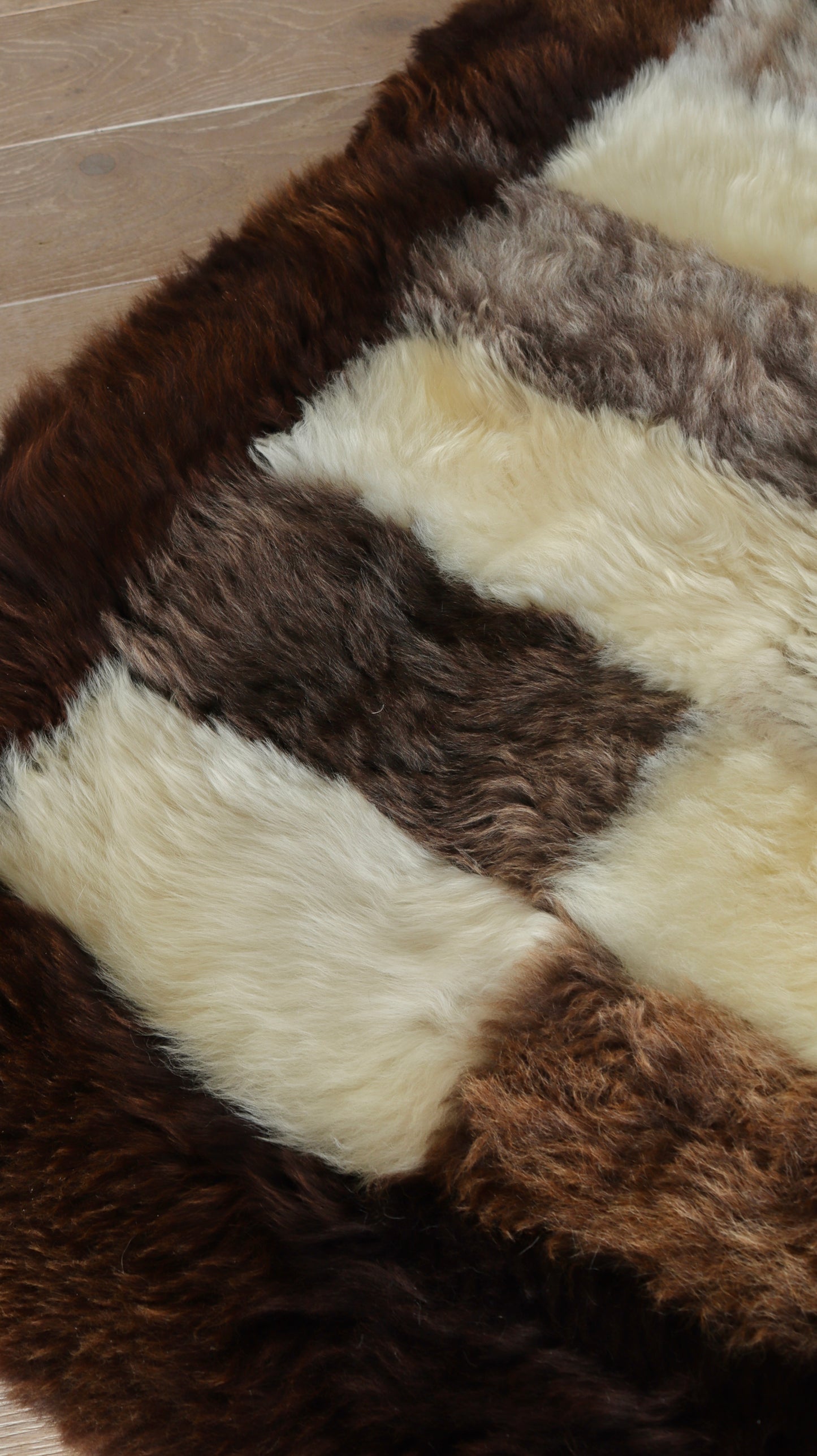 Brown, White and Grey Mosaic Sheepskin Rug - 6x4ft