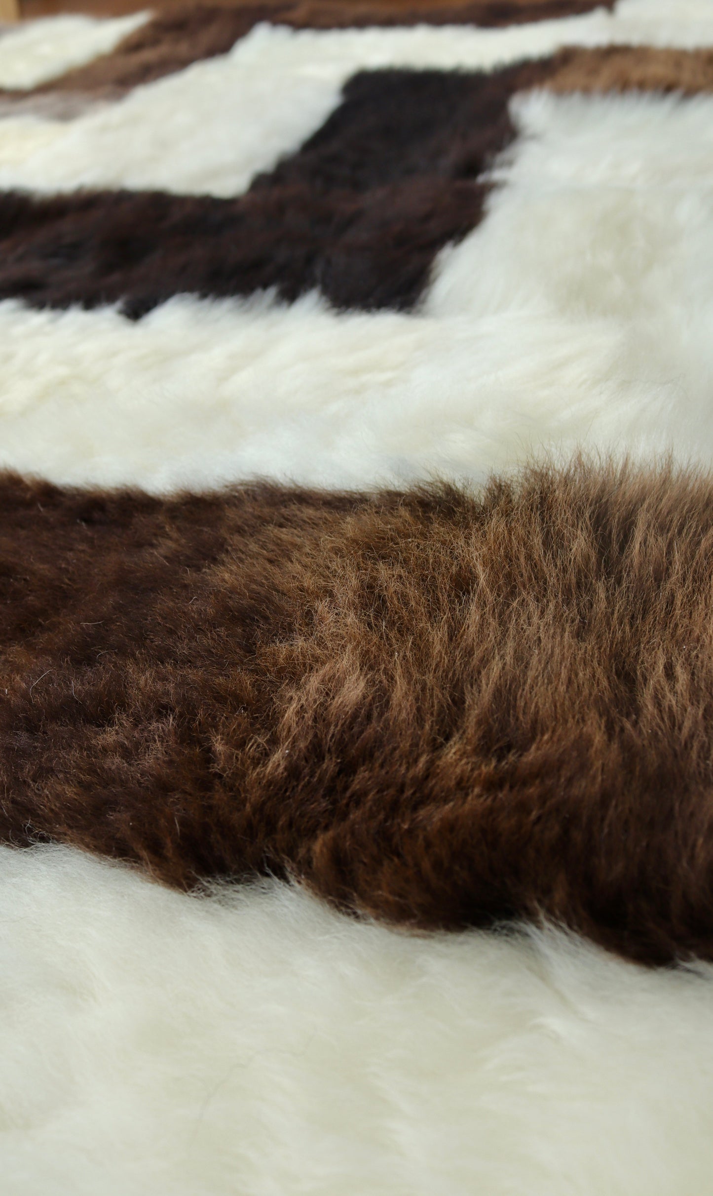 Brown and Cream Zig Zag Mosaic Sheepskin Rug - 6x4ft