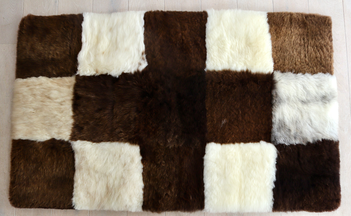 Mixed Brown and Cream Square Mosaic Sheepskin Rug - 5x3ft
