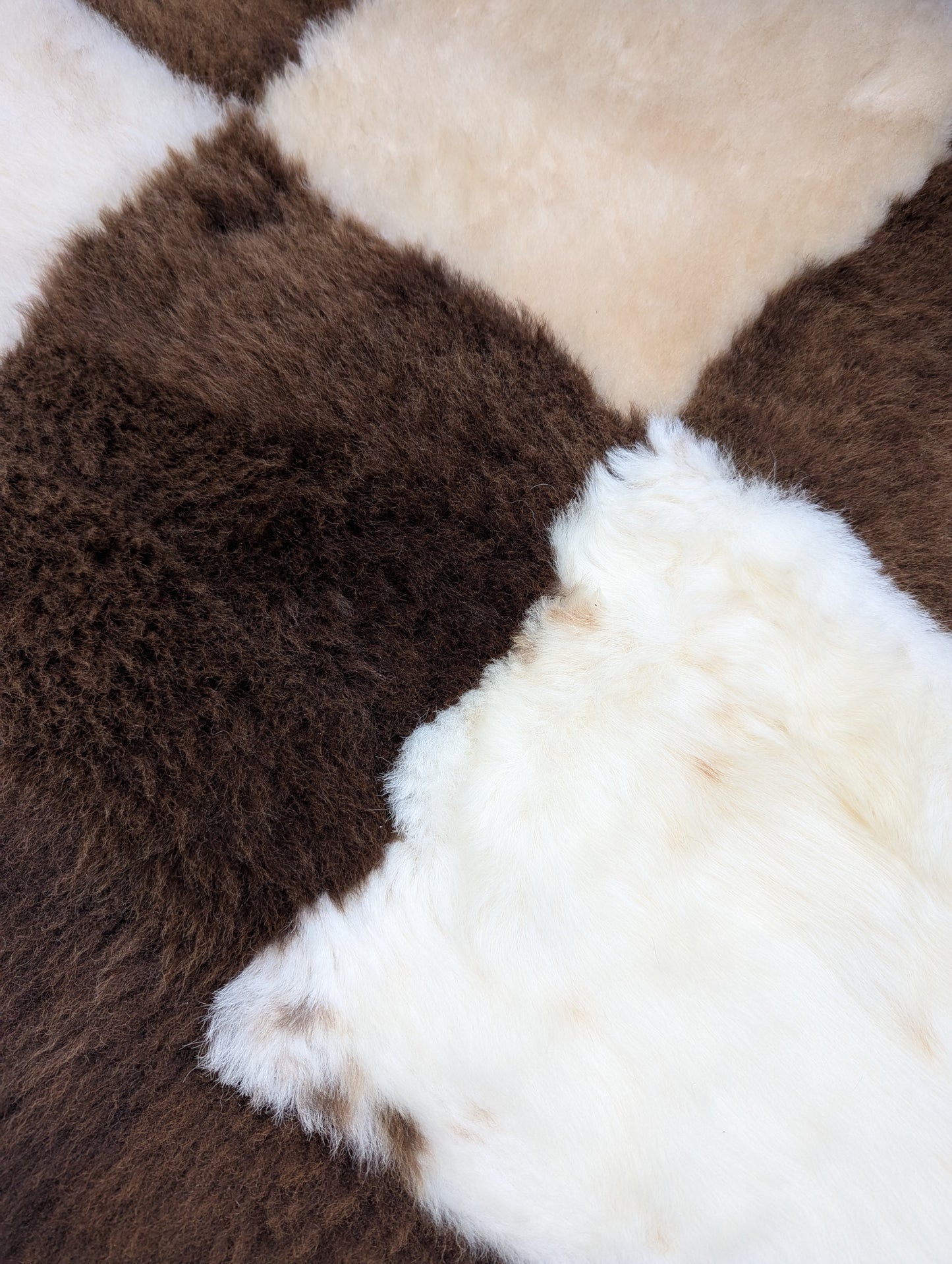 Mixed Brown and Cream Square Mosaic Sheepskin Rug - 5x3ft