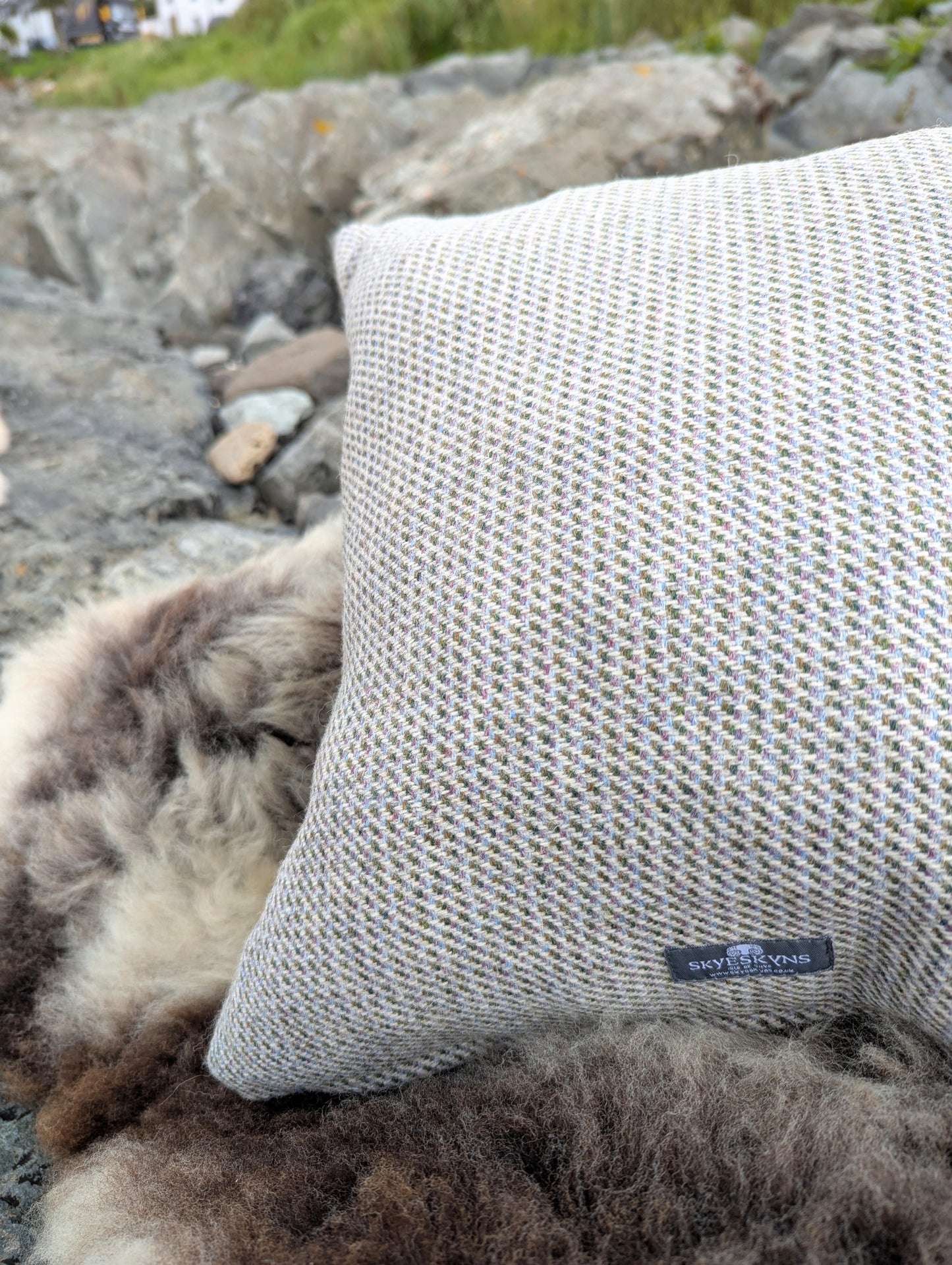 Skye Tweed Square Cushion in Grey