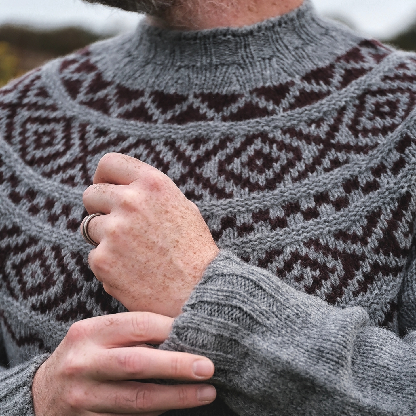 Harley of Scotland Men's Fairisle Yoke Crew Neck Sweater