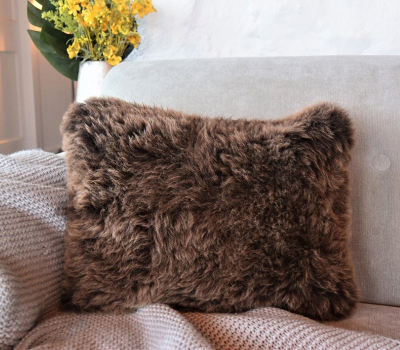 OBLONG SHEEPSKIN CUSHION (IN NATURAL WHITE/IVORY, BROWN OR TAUPE GREY)