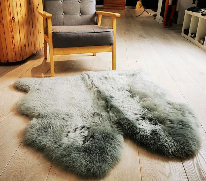 Soft Grey Double Side by Side Sheepskin Rug
