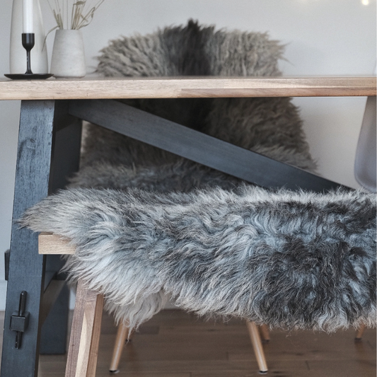An image of a sheepskin on a bench