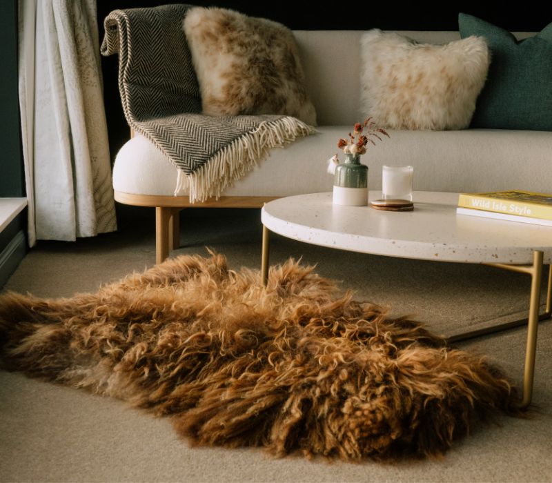 ICELANDIC RUSTY/GREY SHEEPSKIN RUG/THROW - 110cm x 80cm