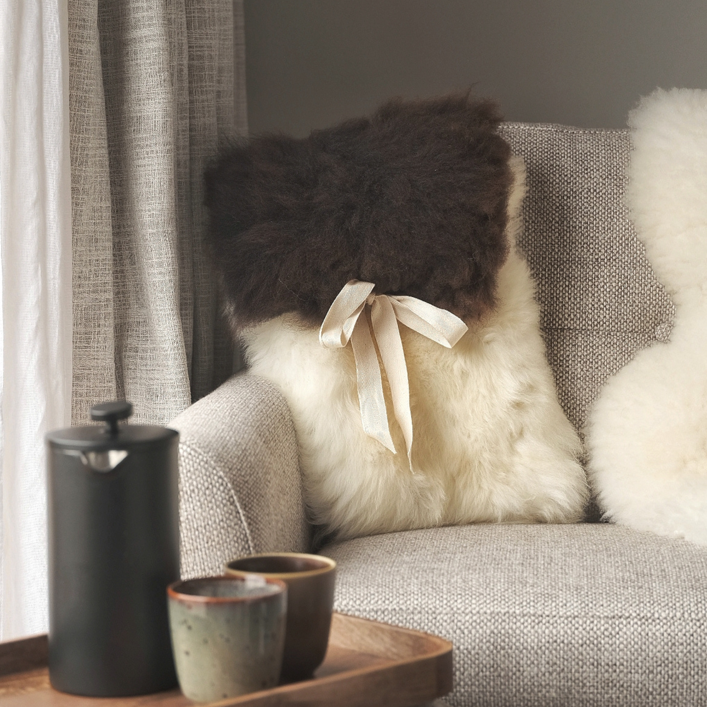 Large Sheepskin Snuggle in White with Brown Lid