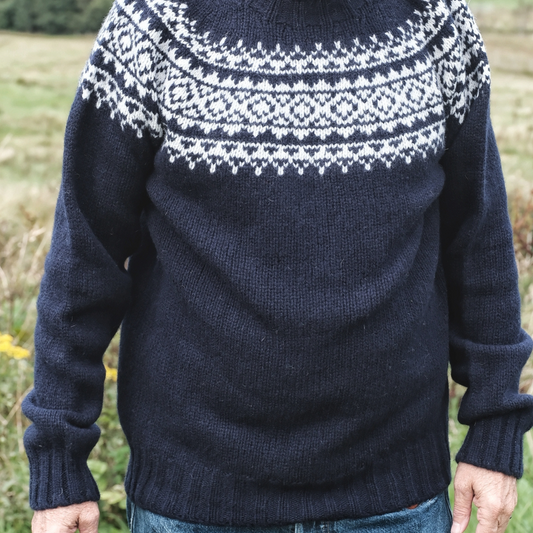 Men's Harley of Scotland Lambswool Fairisle Crew Neck Sweater
