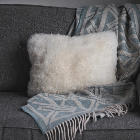 OBLONG SHEEPSKIN CUSHION (IN NATURAL WHITE/IVORY, BROWN OR TAUPE GREY)