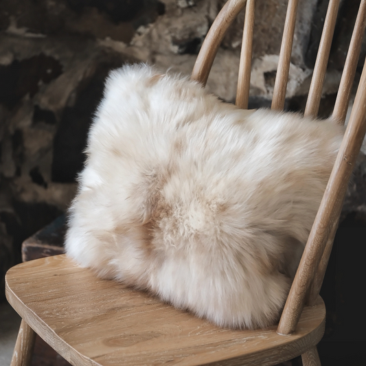 Oblong Sheepskin Cushion in Cappuccino