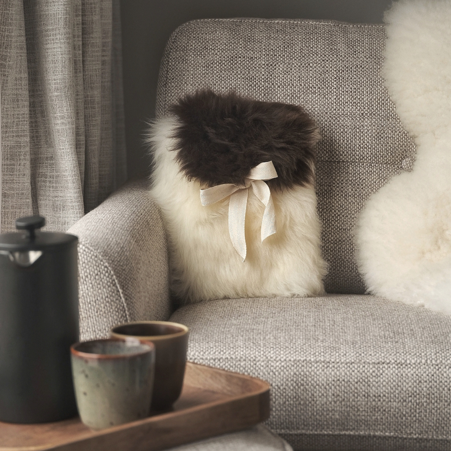 Small Sheepskin Snuggle in White with Brown Lid