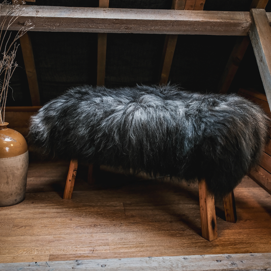 Icelandic Black Grey SHEEPSKIN RUG / THROW