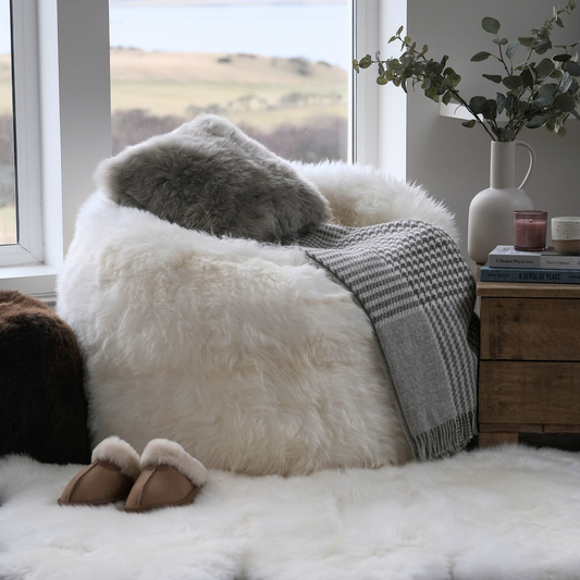 Large Pearl White Sheepskin Beanbag