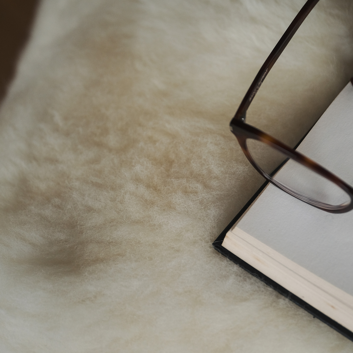 Tall Square Sheepskin Pouffe in Natural White