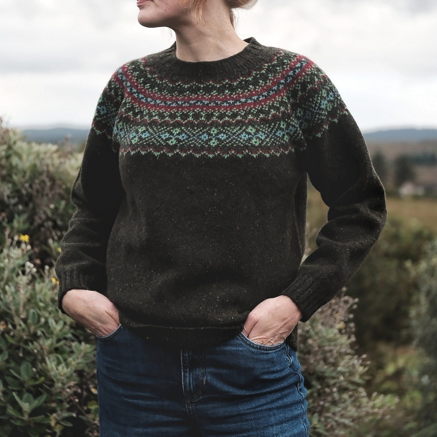 Ladies Harley of Scotland Harris Lambswool Fairisle Crew Neck Sweater