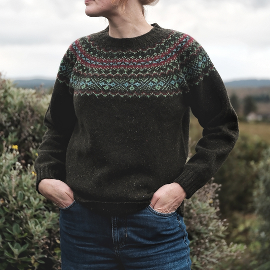 Ladies Harley of Scotland Harris Lambswool Fairisle Crew Neck Sweater