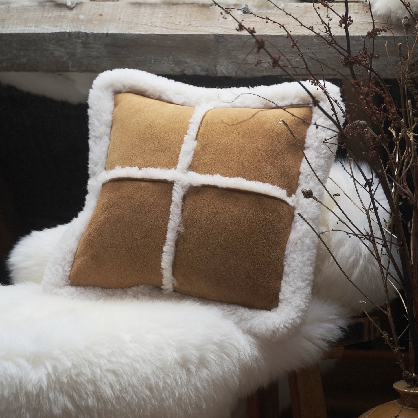 Spice Suede and Sheepskin Cushion