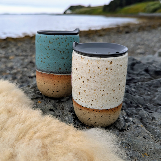 Hand Thrown Skye Travel Mug (White or Coral Blue)