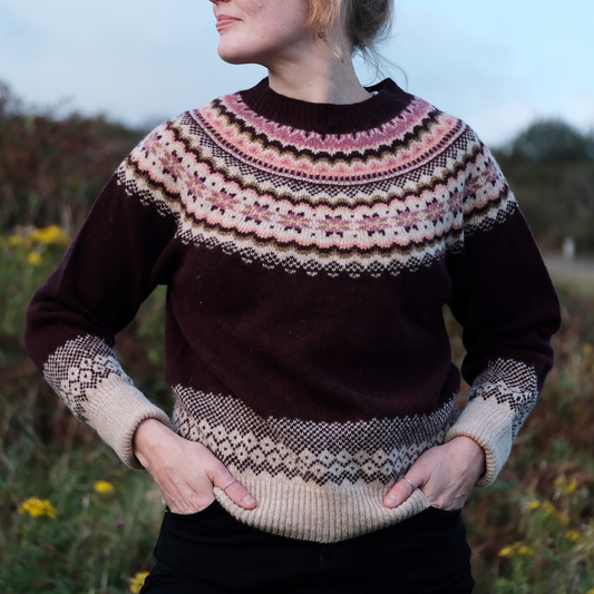 Ladies Harley of Scotland Lambswool Fairisle Crew Neck Sweater