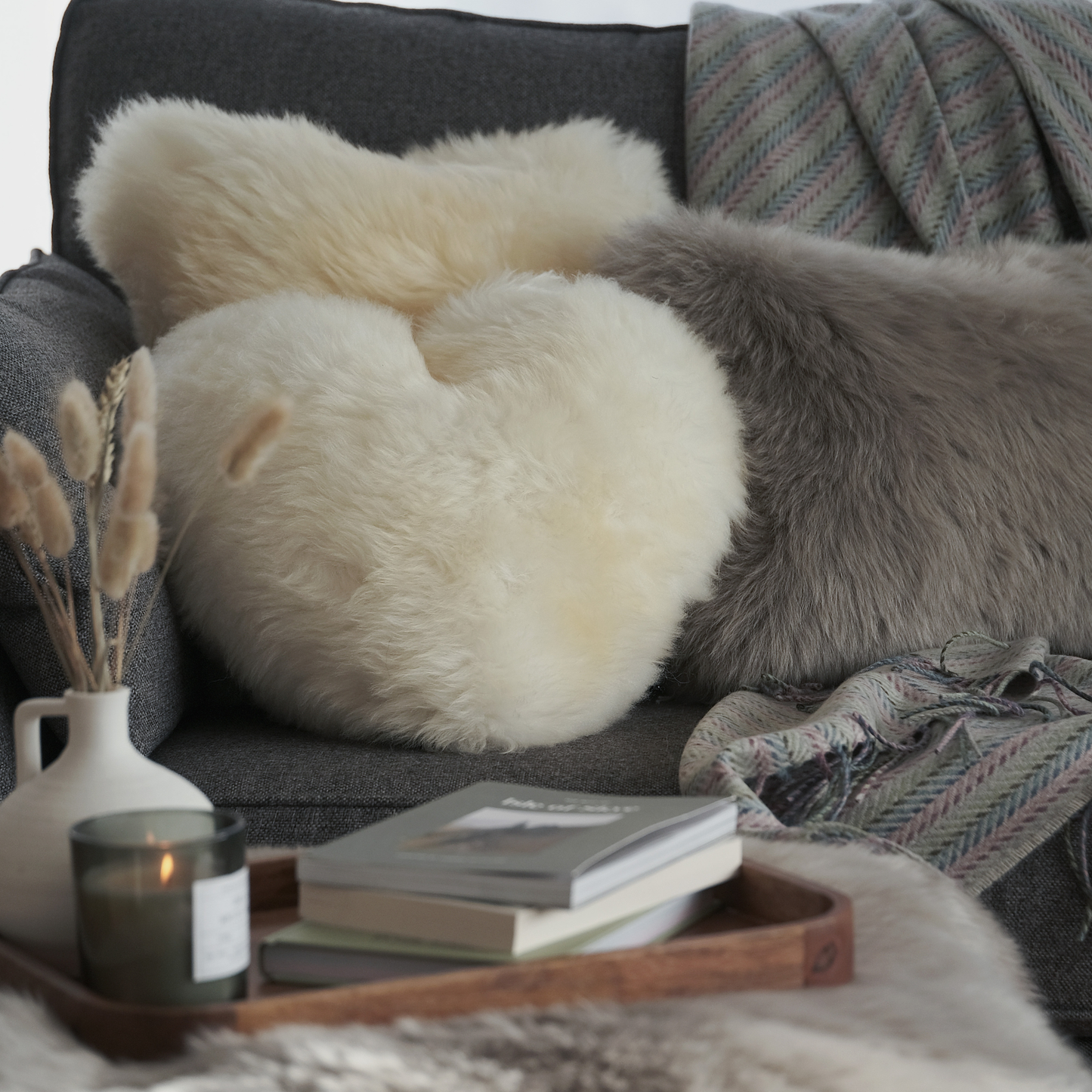 Sheepskin Heart Cushion (choice of colours)