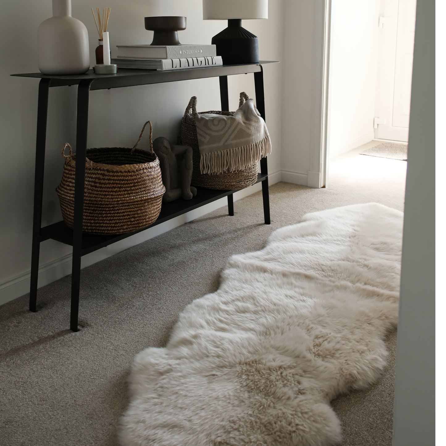 LINEN DOUBLE END TO END SHEEPSKIN RUG / THROW