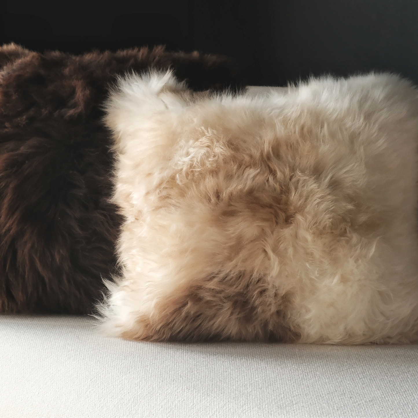 Square Sheepskin Cushion in Cappuccino