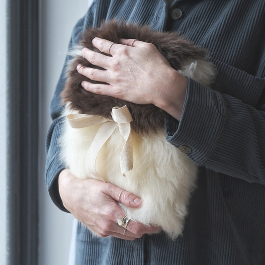 Small Sheepskin Snuggle in White with Brown Lid