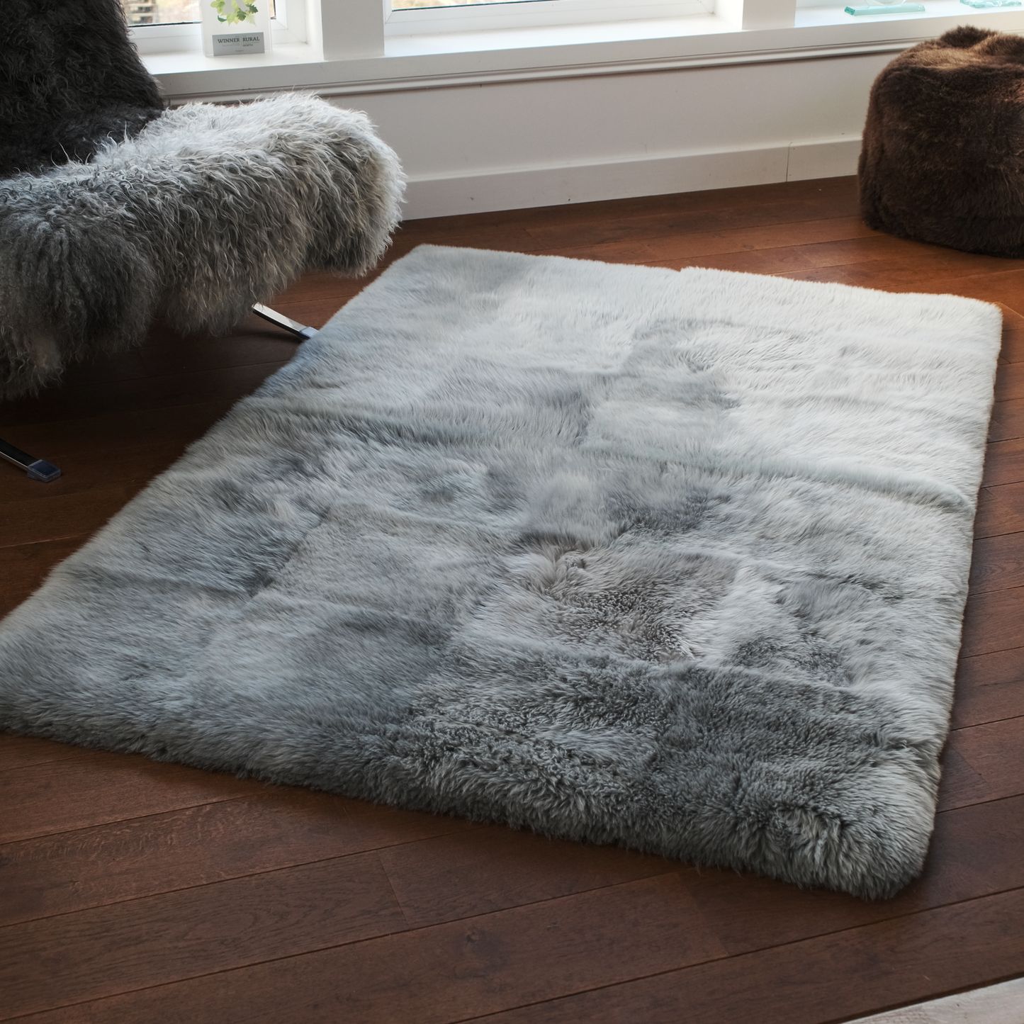 Mosaic Sheepskin Rug in Grey 6 x 4 ft