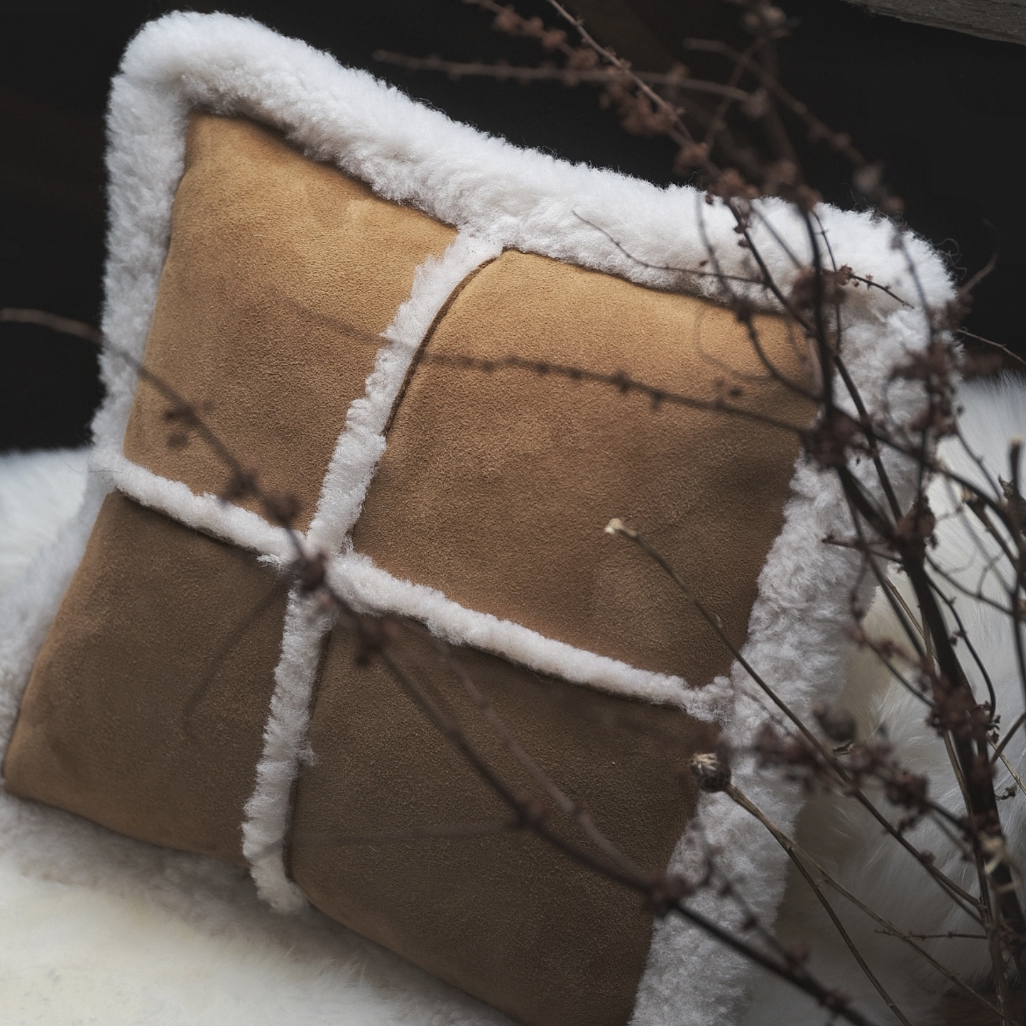 Spice Suede and Sheepskin Cushion