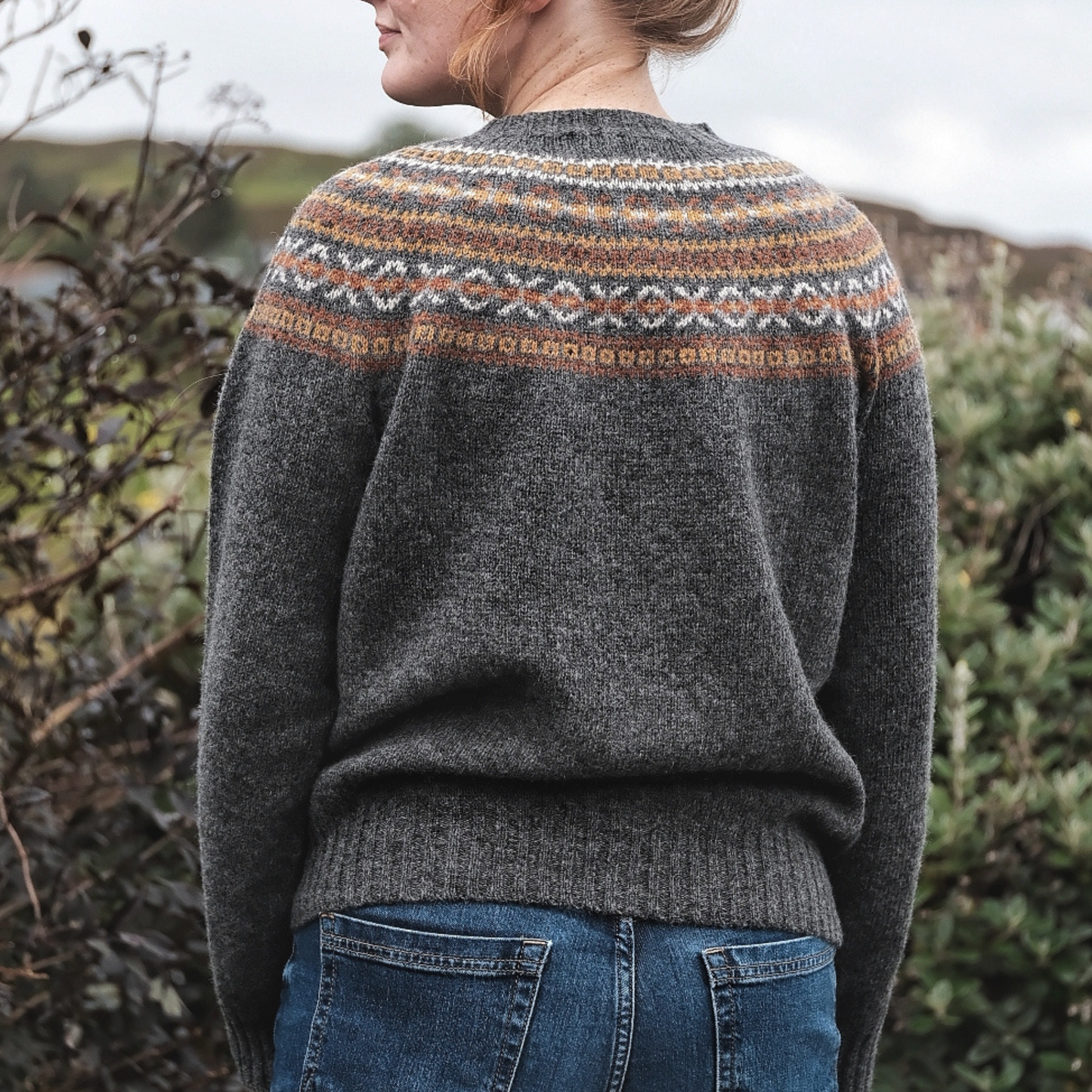 Ladies Harley of Scotland Basalt Lambswool Fairisle Crew Neck Sweater