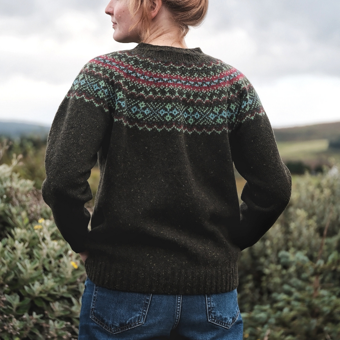 Ladies Harley of Scotland Harris Lambswool Fairisle Crew Neck Sweater