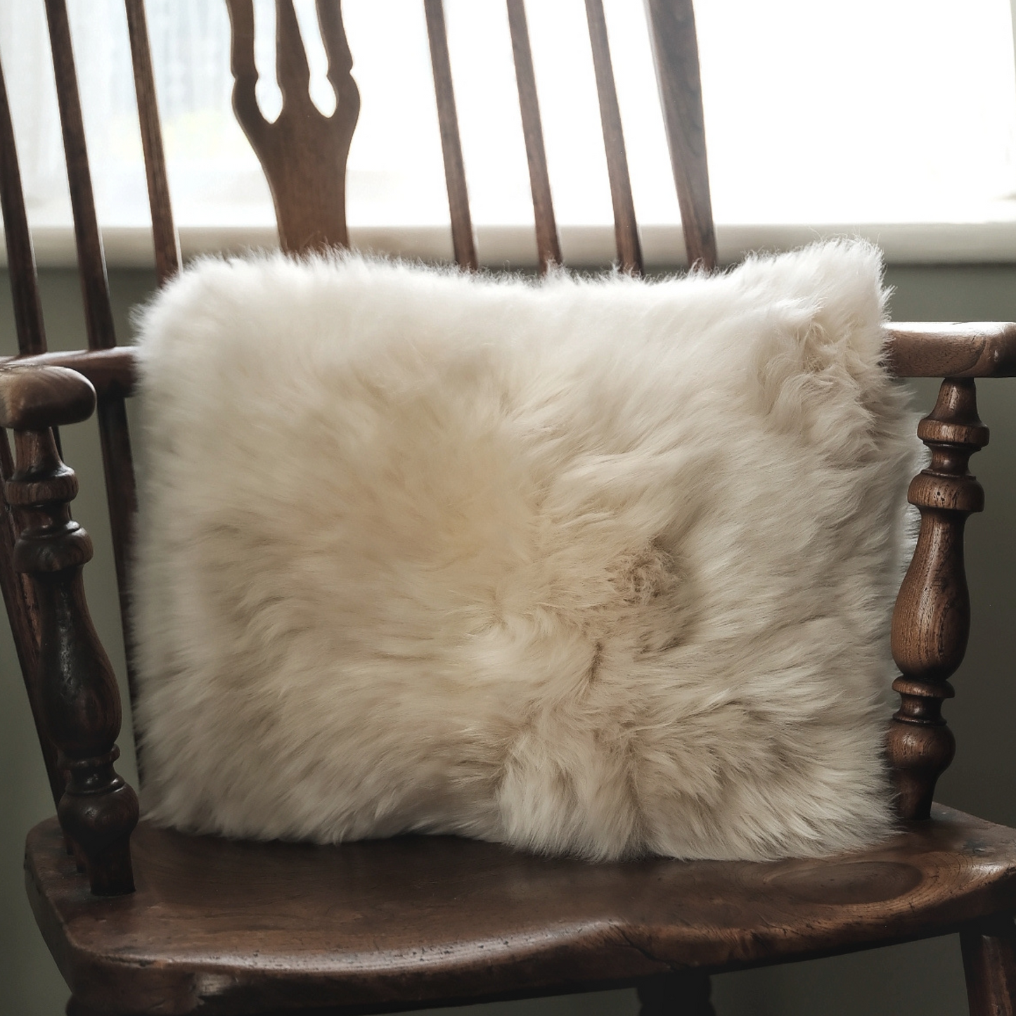 Oblong Sheepskin Cushion in Linen