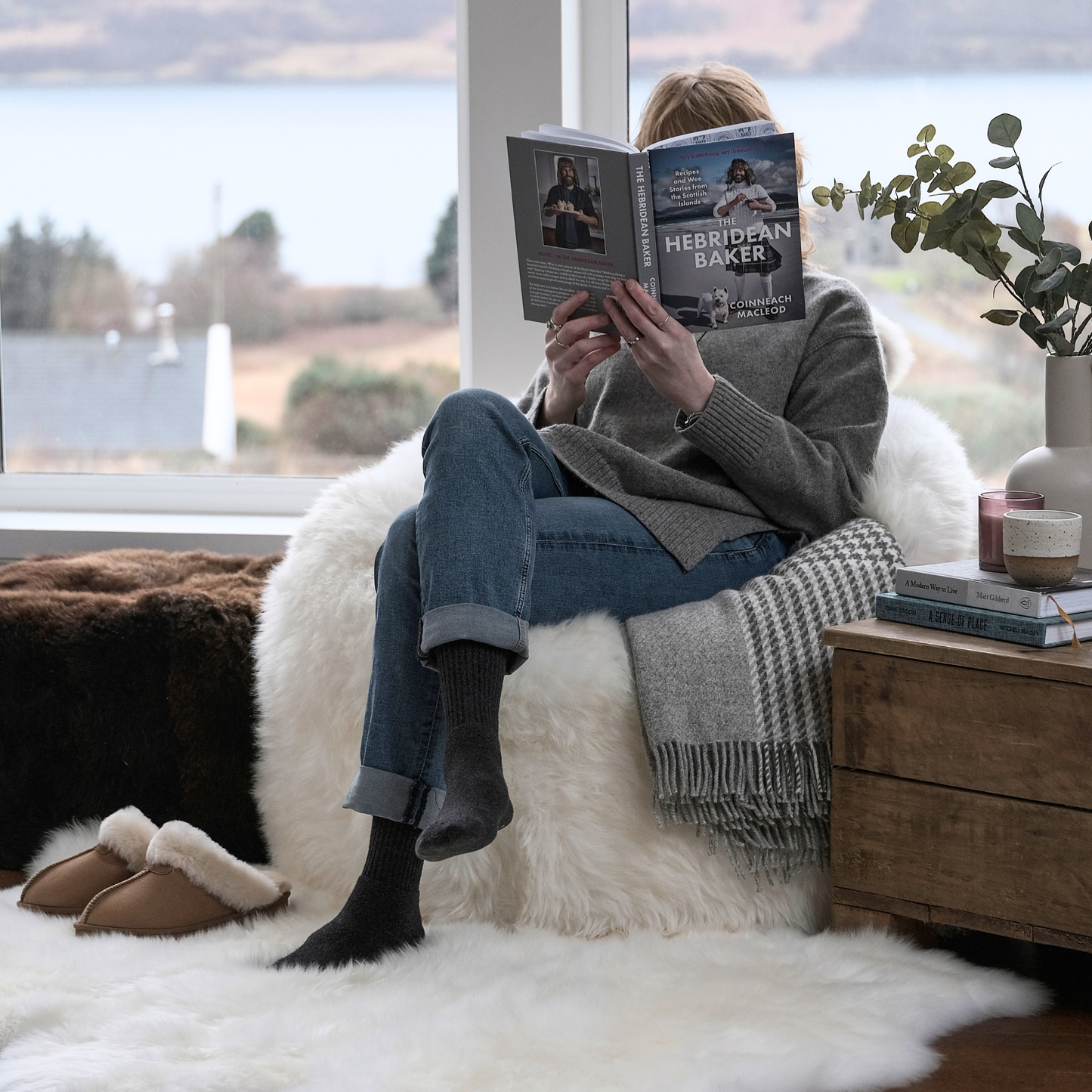 Large Pearl White Sheepskin Beanbag