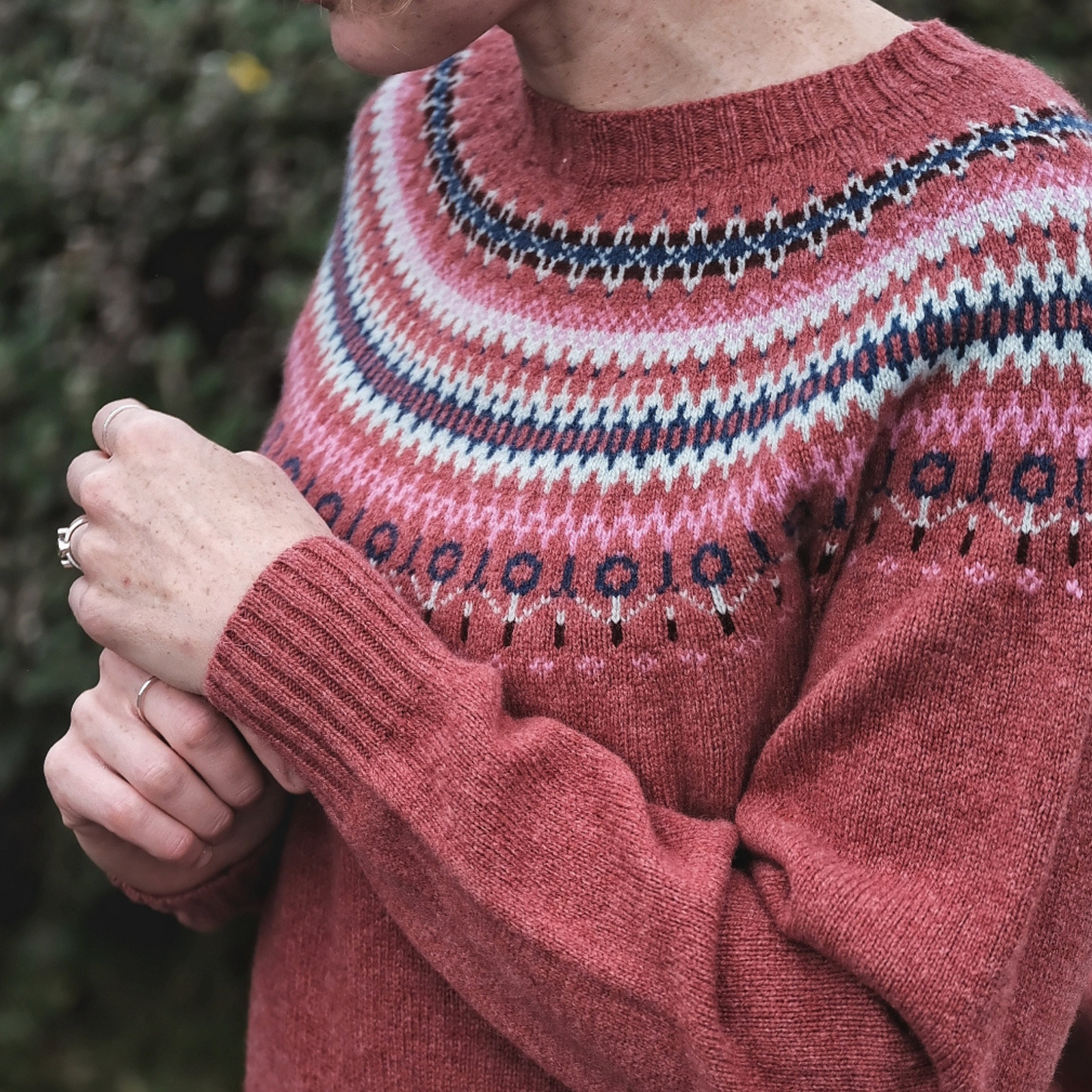 Ladies Harley of Scotland Cinder Lambswool Fairisle Crew Neck Sweater